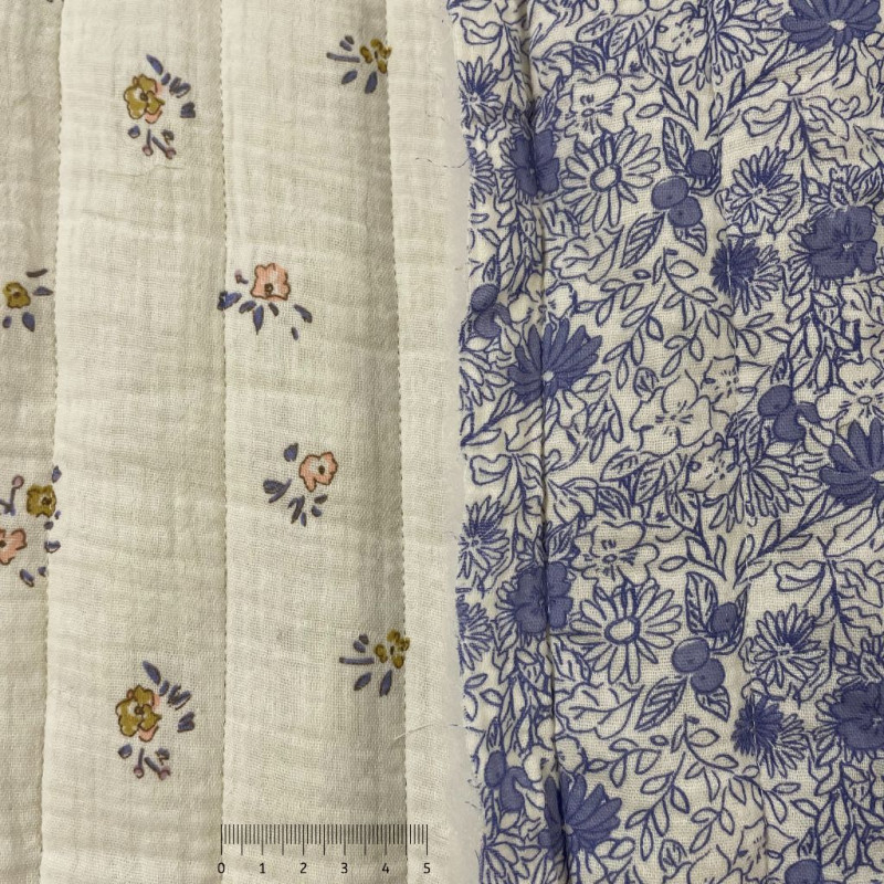 Printed Quilted Double Gauze NEHA 1J / ZOMEA 1J Blue / Ecru